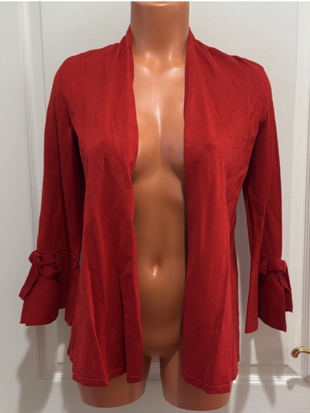 ALFANI Tie Sleeve Open Cardigan Classic Rust PS SP Petite Small $80 EUC